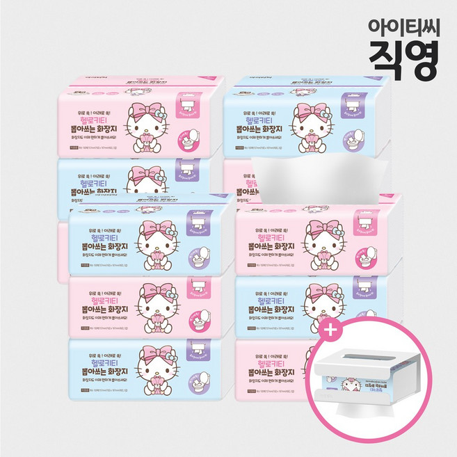헬로키티 핑크리본 뽑아쓰는 화장지100매 3입X4팩12입+전용케이스디스펜서 195514, 100
