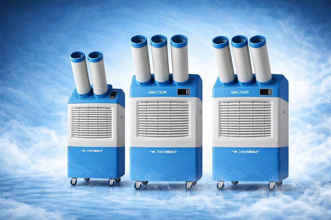 국내생산 산업용 에어컨 업소용 이동식 코끼리 공장 식당 주방 실외기없는 대형 2구 3구, 2구 12평형