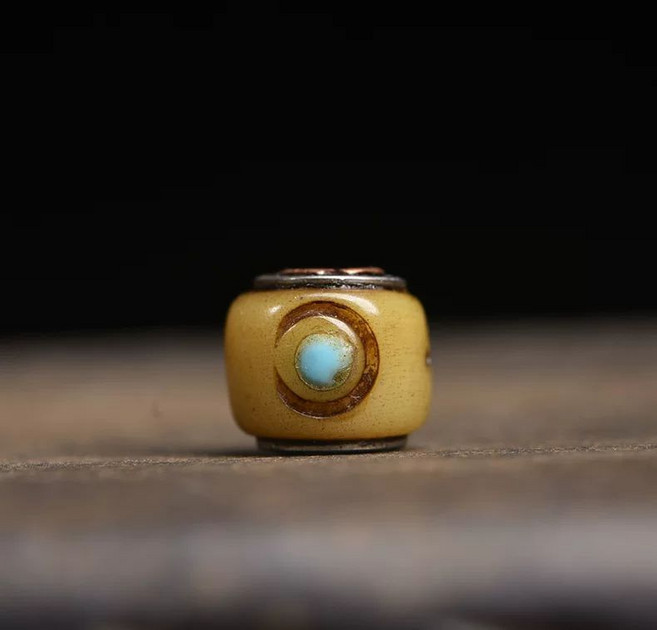 藏傳犛牛骨雕刻老銅鑲嵌桶珠散珠 DIY佛珠飾品