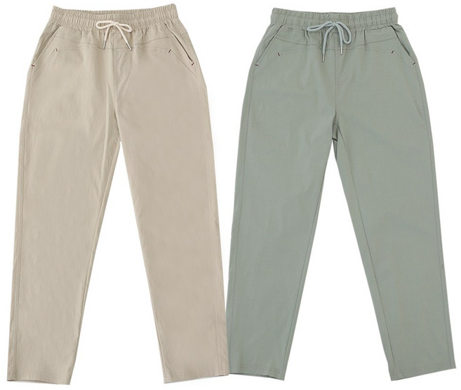 비비진 여성 봄 가을 편안한 엄마바지 슬림일자 스판바지 밴딩팬츠 1+1