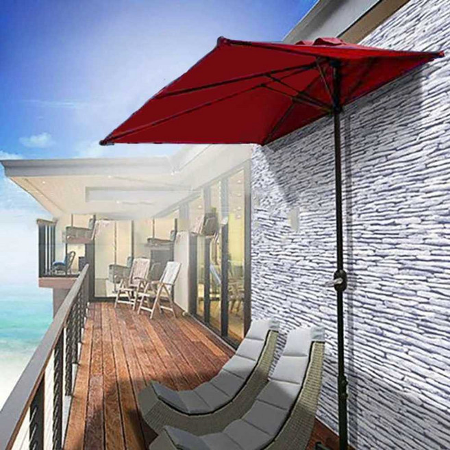 하프 직사각형 파라솔 벽면 차양막 정원 카페 어닝 접이식 야외 발코니 우산, 베이지