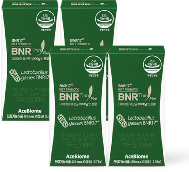 BNR17 비에날씬 프로 PRO 김희선 유산균 비엔알17 체지방 감소 장 배변 활동 도움 락토바실러스 가세리 프로바이오틱스 100억 CFU 성인 남성 여성 남자 여자 선물 추천, 4개, 30정