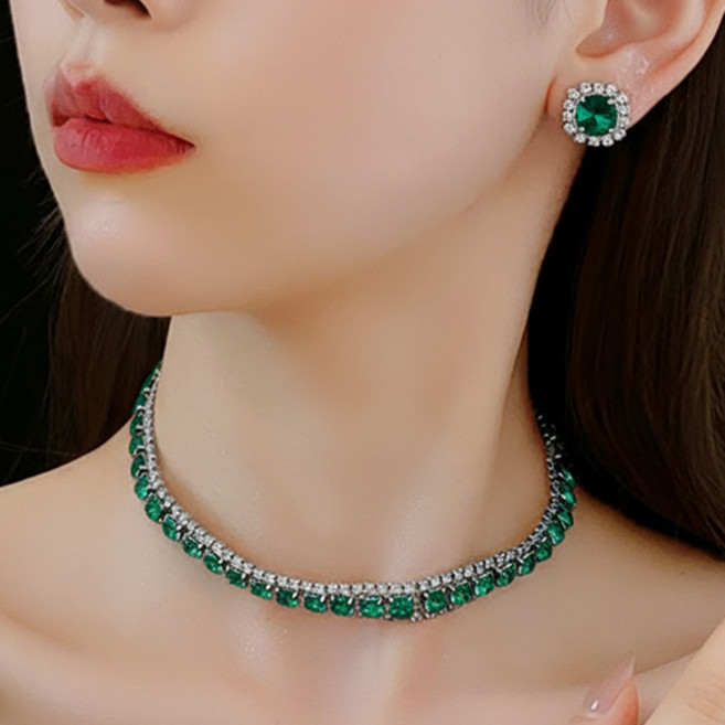 여성 파티 행사 축제 화려한 큐빅 목걸이 귀걸이 세트 A2717