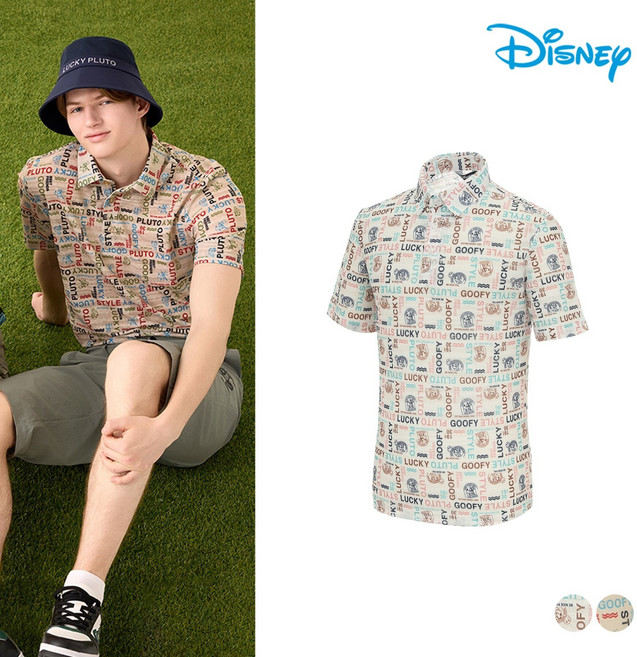 디즈니골프 남성골프웨어 남성골프티셔츠 남성 아트웍 패턴 반팔 카라 티셔츠 DP2MTS042W_SC