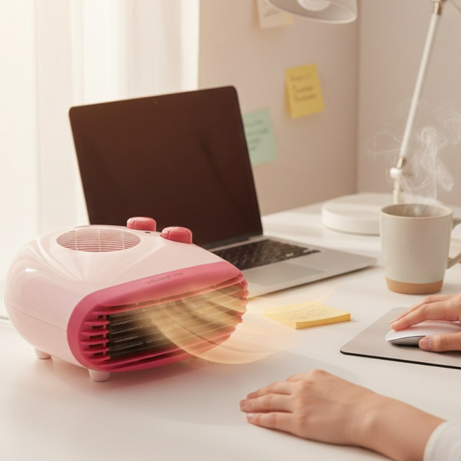 릴플로 PTC 미니 온풍기 사무실 발난로 탁상용, 피치핑크