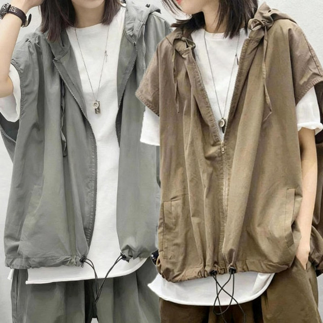 빅사이즈 후드 집업 조끼 바람막이 남녀공용 커플룩 여름 루즈핏 캐주얼 트레이닝 베스트 외투