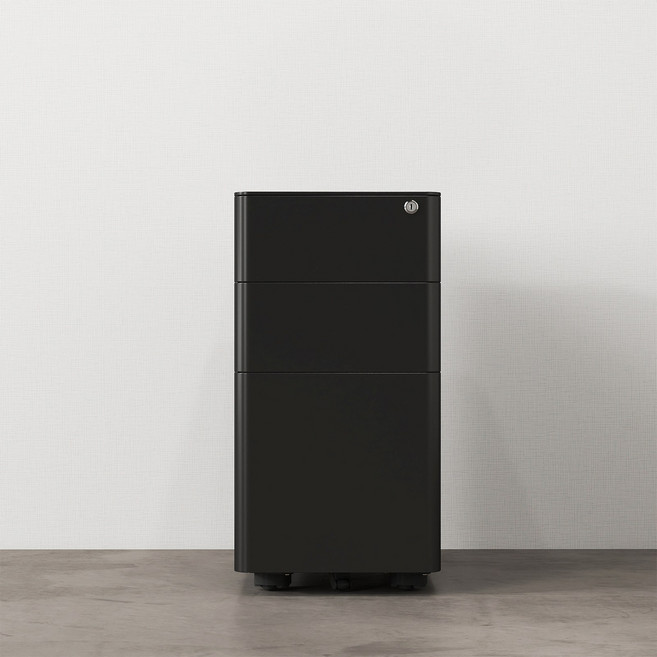 소웰라이프 프리미엄 철제 이동식 서랍장 3단 잠금형 사무용 수납 캐비닛, 블랙