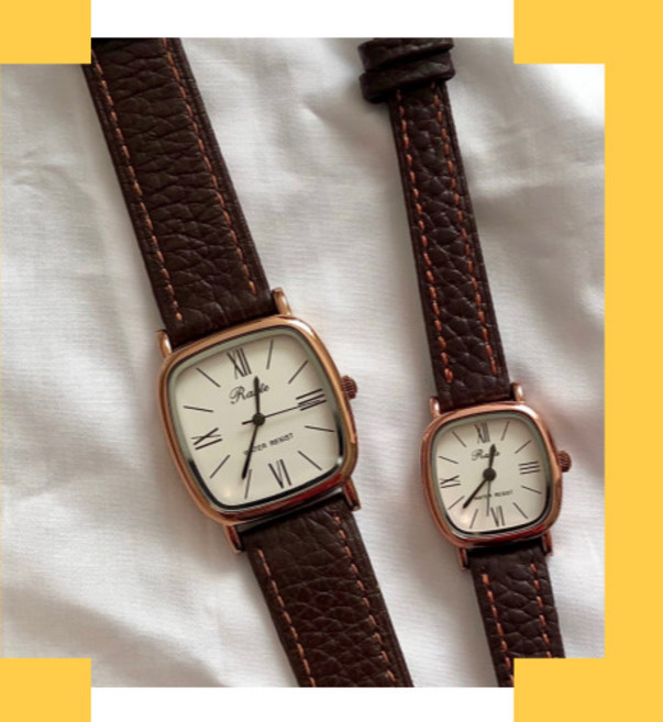 [플렉스온] 심플 사각 스퀘어 미니멀 커플 손목 가죽 연예인 클래식 패션 시계