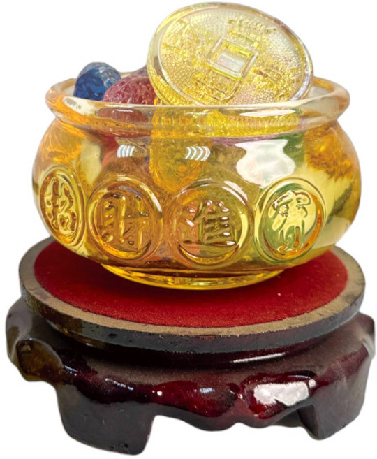 金黃琉璃聚寶盆 招財風水擺件, 金黃琉璃聚寶盆8cm, 1個