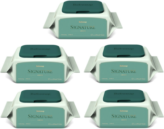 베베숲 시그니처 그린 유아물티슈, 70g, 20매, 5개