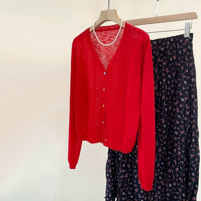 해피유통 여성 얇은 여름 긴팔 빅사이즈 니트 카디건 루즈핏 톱 니트 jhlky