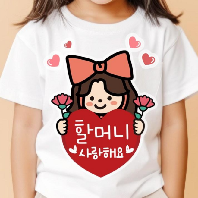 쿠아 어버이날 의류스티커 카네이션 하트 일회용 옷스티커, 1개, 하트_여아_할머니