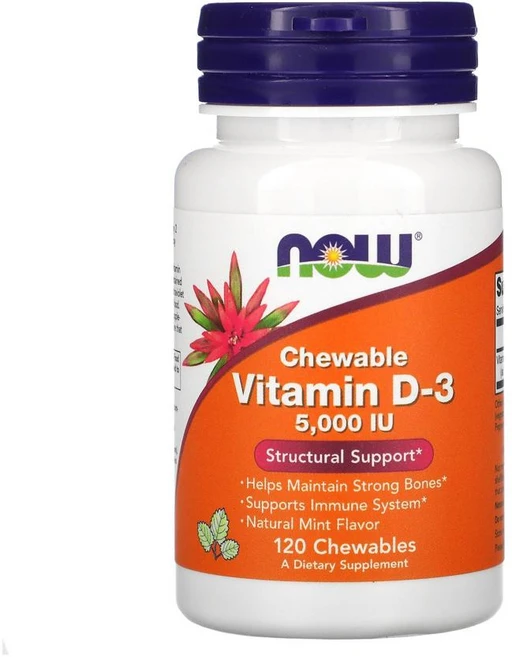 나우푸드 씹어먹는 비타민 vitamin D3 디쓰리 125mcg 츄어블 120정, 1개 - 쿠팡