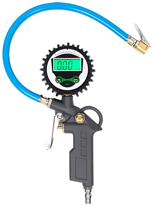 E.T.Shop 디지털 타이어 게이지 공기주입기 / 카플러포함 에어게이지 타이어 공기압 측정 주입체크 자동차 정비공구, 1개, 혼합색상