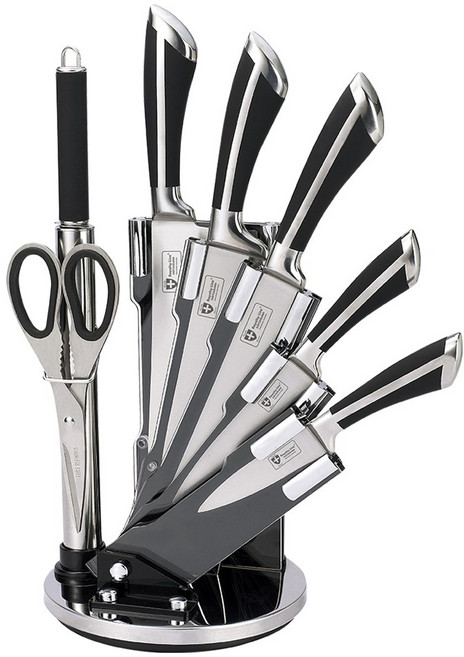 로얄티라인 스위스 8종 스테인레스 칼블럭세트, 1세트, 8종(블랙)