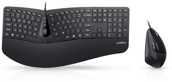 Perixx Periduo-605 무선 인체공학적 분할 키보드 및 수직 마우스 콤보 조절 가능한 손바닥 받침대 멤브레인 로우 프로파일 키 검은색 미국 영어 레이아웃(1163