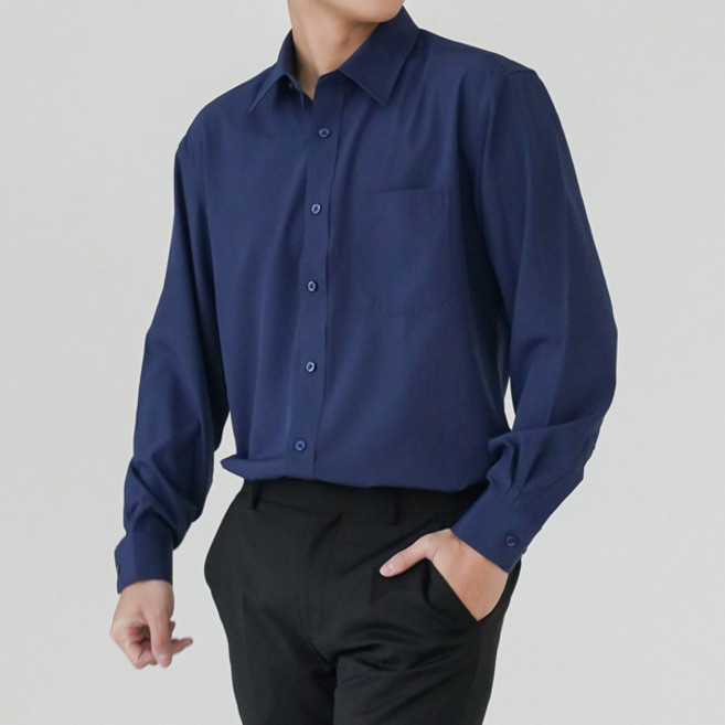 체인지 남성용 긴팔 빅사이즈 구김없는 스판 와이셔츠