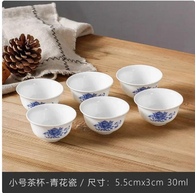 6세트 중국 세라믹 컵 물고기 파란색과 흰색 주전자 작은 도자기 차 그릇 teaset 액세서리 음료 Drinkware, L6pcs 30ml, 1개, 07 6PCS 30ml