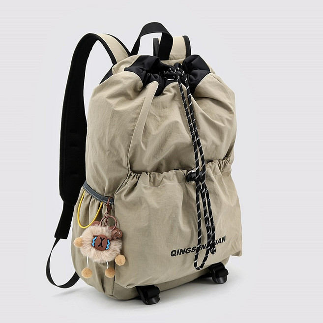 미쓰백 카고 나일론 스트링 백팩 경량 가벼운 여행용 여성 노트북 백팩 여자 대용량 등산 배낭 운동 + 카피바라 구성품