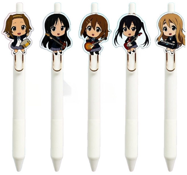 케이온 굿즈 sd 버전굿즈 아크릴 볼펜 5종 세트 중성펜 학생 오피스 팬시 문구 학용품, 1세트, 케이온 5인