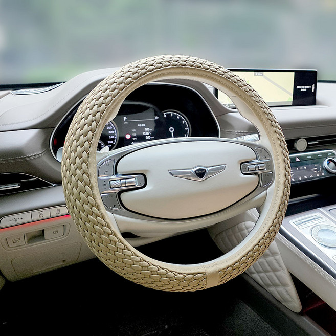 제이토리 자동차 프리미엄 수제 가죽 핸들커버, 핸들커버_베이지