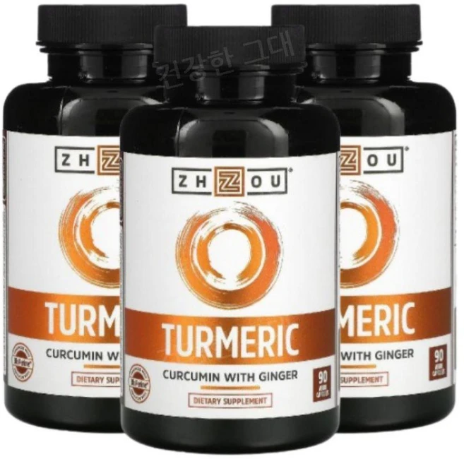 조우 뉴트리션 터메릭 강황 뿌리 커큐민 진저 생강 90캡슐 x3통 울금 블랙페퍼 피페린, 90정, 3개 - 쿠팡