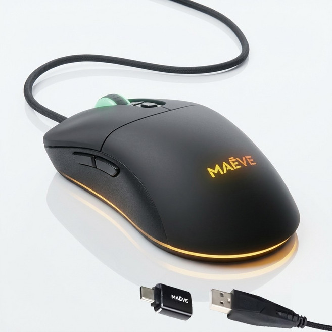 메이브 무소음 게이밍 마우스 저소음 C타입변환 MV-M1, 블랙