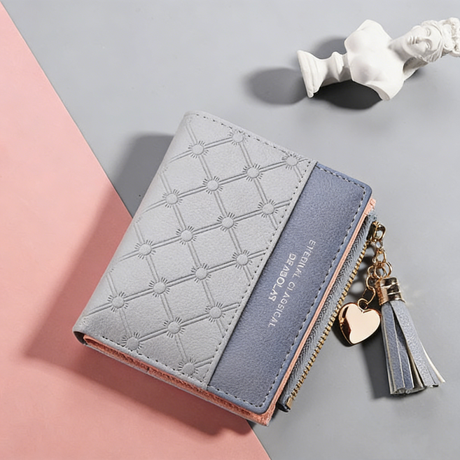 DEABOLAR 短款錢包 拼接撞色流蘇拉鏈多卡位零錢包