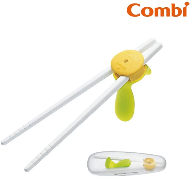 Combi 康貝 優質學習筷子組含盒(橘)【03745】, 綠, 1個