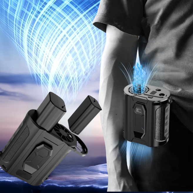 휴대용 허리선풍기 탈부착 배터리 16000mAh 저소음 무선선풍기 아웃도어 선풍기 캠핑용 등산용 미니선풍기 강풍 충전식, 블랙