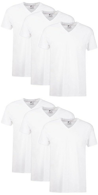 hanes 헤인즈 남성용 6팩 Ultimate FreshIQ 브이넥 티셔츠 태그 없는 면 속옷 멀티팩 - 화이트._177239