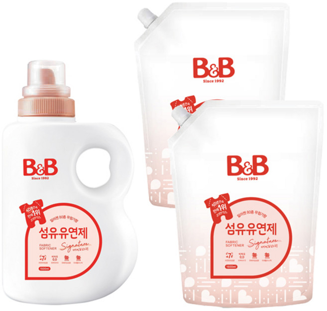 [리뉴얼] 비앤비 유아 세탁 섬유유연제 시그니처 자스민&로즈 1500ml 용기형X1개입+리필형X2개입, [리뉴얼] 비앤비 유아 세탁 섬유유연제 시그니처 자스민, 1개