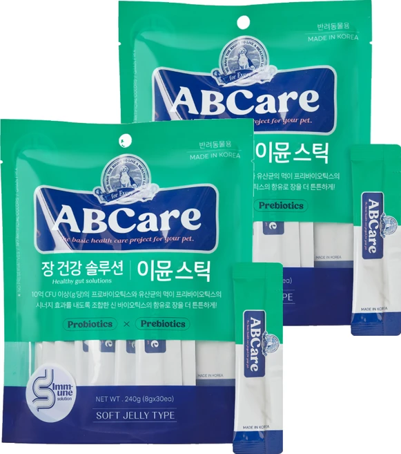 에이비씨케어 반려동물 순살스틱 간식, 이뮨, 240g, 2개 - 쿠팡