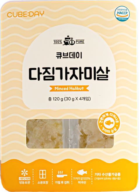 큐브데이 다짐생선 가자미살 순살 큐브 해산물 죽 토핑, 1개, 120g