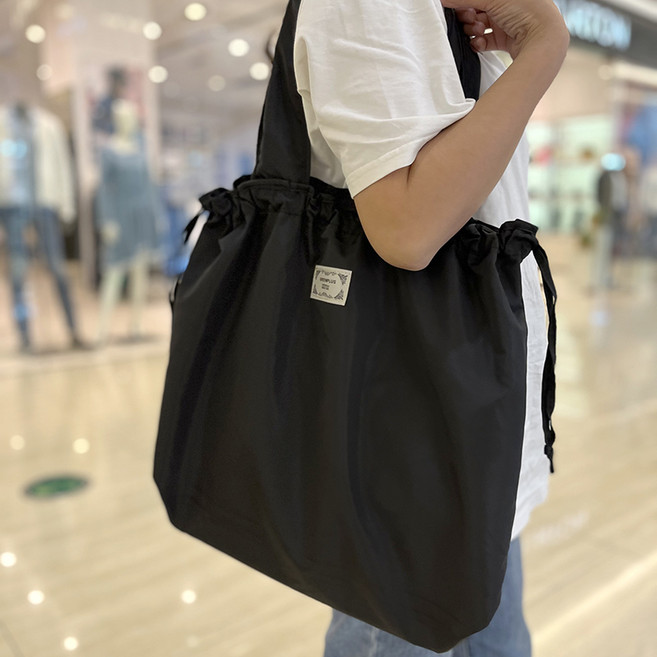 대용량 방수 접이식 장바구니 재사용 에코 숄더백, 블랙, 1개