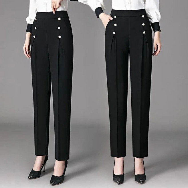 1+1 중년 여성 정장 바지 봄 여름 엄마 얇은 블레이저 바지 패션 슬림핏 하이웨스트 빅사이즈 배기 팬츠 WMY