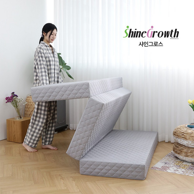 샤인그로스 (생활방수/항균) 3단 접이식 매트리스 HR폼 허리탄탄 아침개운 100% 국내산