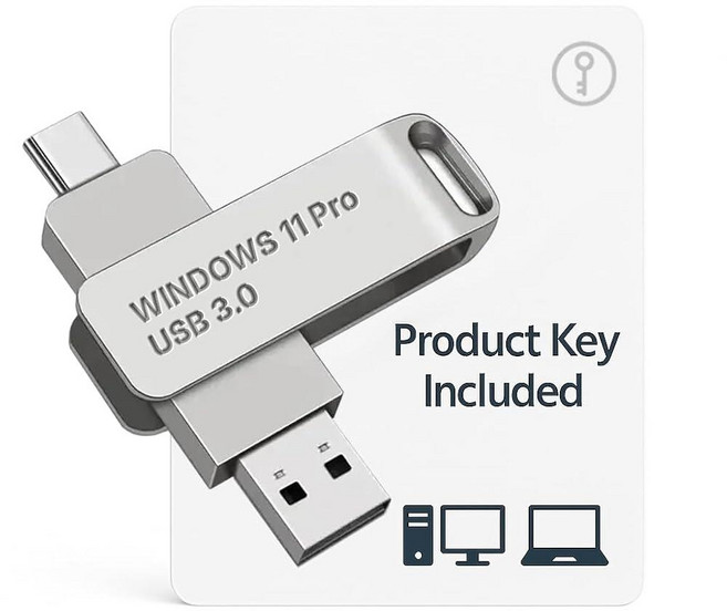 Windows 11 Pro용 부팅 가능한 USB 타입 C + A 설치 프로그램 활성화 키 포함. 복구 복원 디스크 데스크톱 및 노트북 수정.