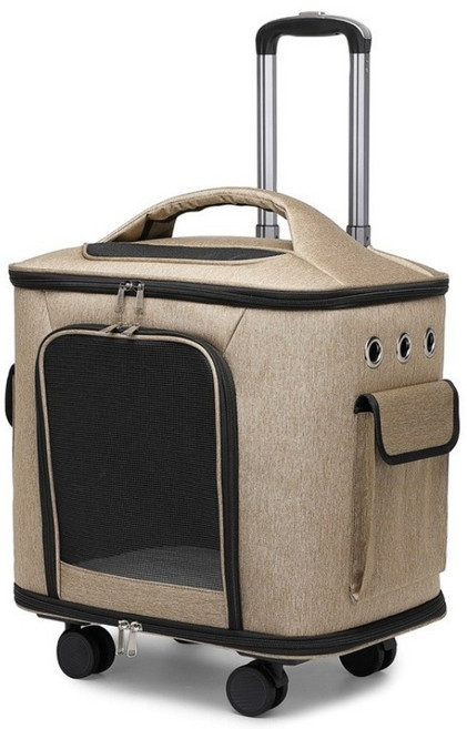 Luofu 4륜 강아지 캐리어 접이식 고양이 이동장 반려동물 이동가방, 카키, 1개