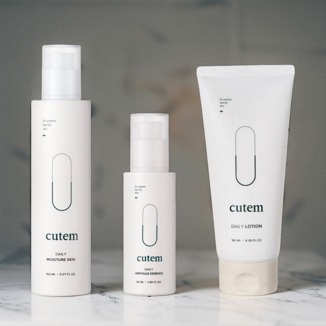 cutem 큐템 데일리 스킨케어세트 [모이스처 스킨 150ml + 앰플 에센스 50ml + 로션 180ml], 1세트