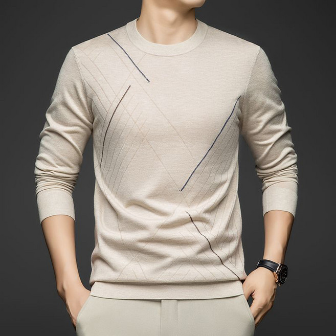 중년 남성 라운드넥 긴팔 티셔츠 봄 가을 캐주얼 니트 긴팔티 루즈핏 슬림핏 풀오버 남자 춘추 이너 상의 LJX