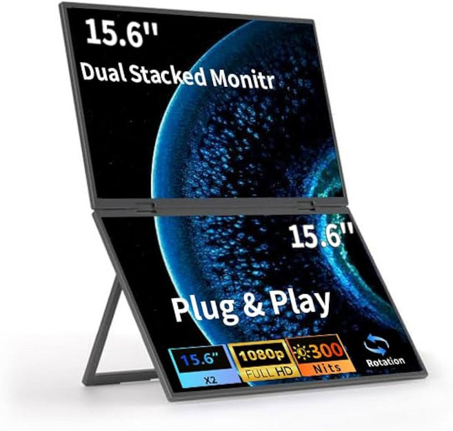시볼란 듀얼 휴대용 모니터 156인치 1080P FHD IPS 접이식 스택형 트리플 노트북 화면 익스텐더 USB-C 플러그 앤 플레이 PC용 여행용 확장 컴퓨터 디스플레이 윈도우