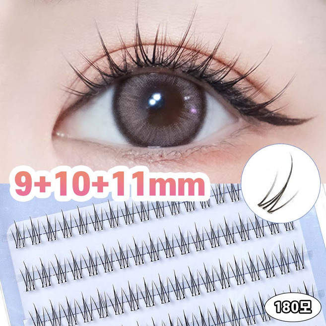 Winkii 노글루 속눈썹 자연스러운 투명라인 포인트 아이래쉬 9+10+11mm 풀 필요없음 180모 대용량, 1개, 필터