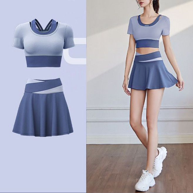ORZQU 요가복 세트 여자 반팔 스커트 러닝 헬스 세트
