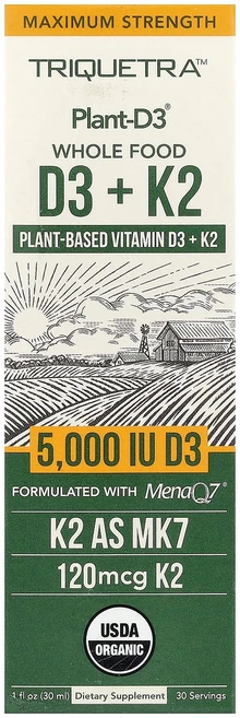 Triquetra Health Plant-D3® 천연 식품 D3+ K2 5000IU 30ml(1fl oz) - 쿠팡