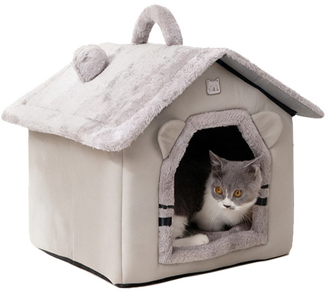슈퍼인 강아지 고양이 하우스 쿠션 침대 분리세탁 휴대용 숨숨집, 1개, 그레이