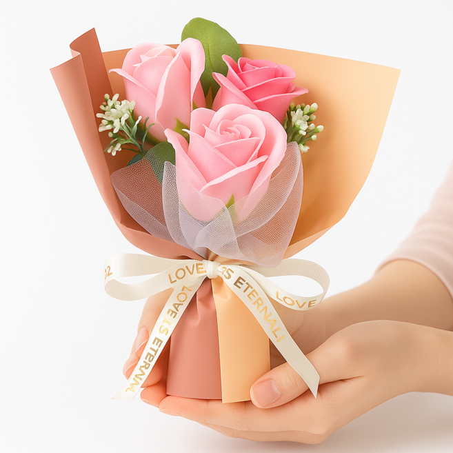 유니팡 3색 장미 미니 비누 기념일 생일 선물 꽃다발, 1개, 핑크