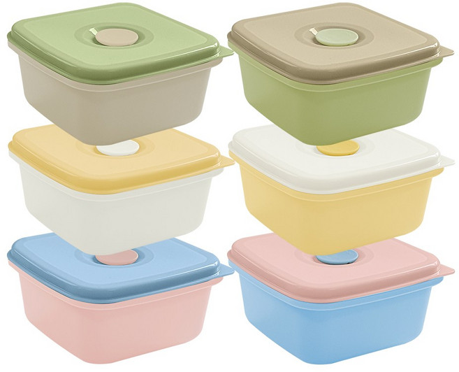 더하리 국산 실리콘 매일 밥팩 전자렌지 냉동밥보관용기 대형 370ml 세트, 6개, 베이지+그린+아이보리+옐로우+핑크+블루