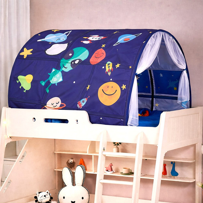 마일로 어린이 키즈 2층 침대 동굴 벙커 플레이 난방 싱글텐트, 침대텐트 블루, 1개