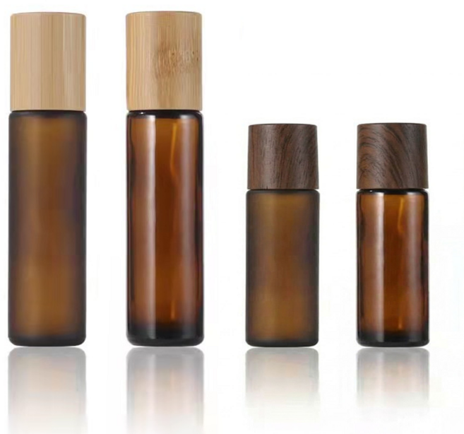 브라운 우드캡 두꺼운 롤온 공병 5ml 10ml 향수 아로마 용기, 1개, 무광 브라운 5ml + 다크 우드캡